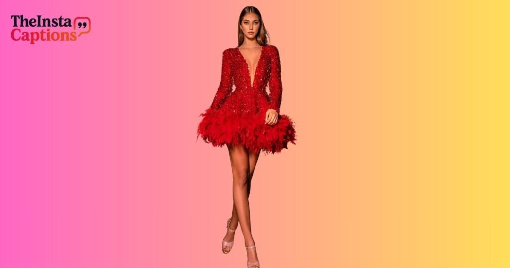red dress captions for women